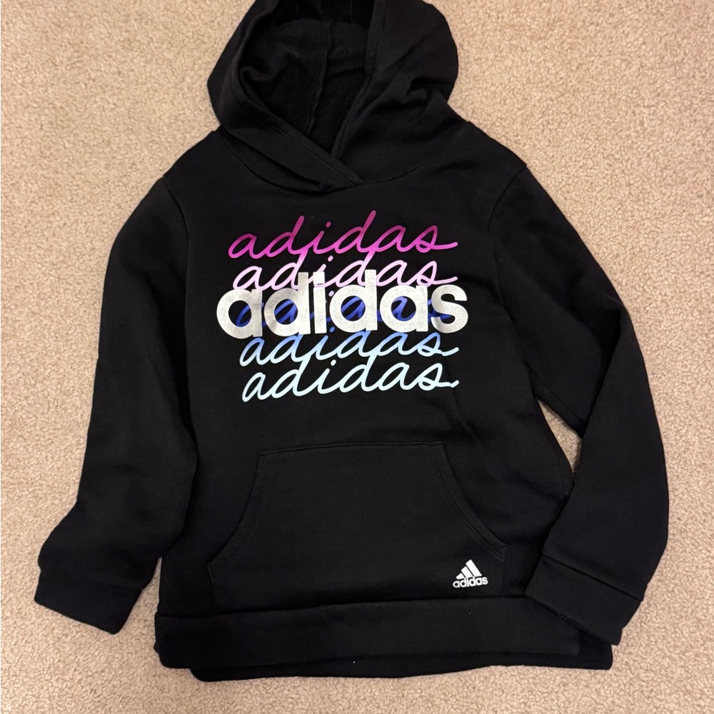 Adidas Kids Black Hoodie with Multicolor Logo